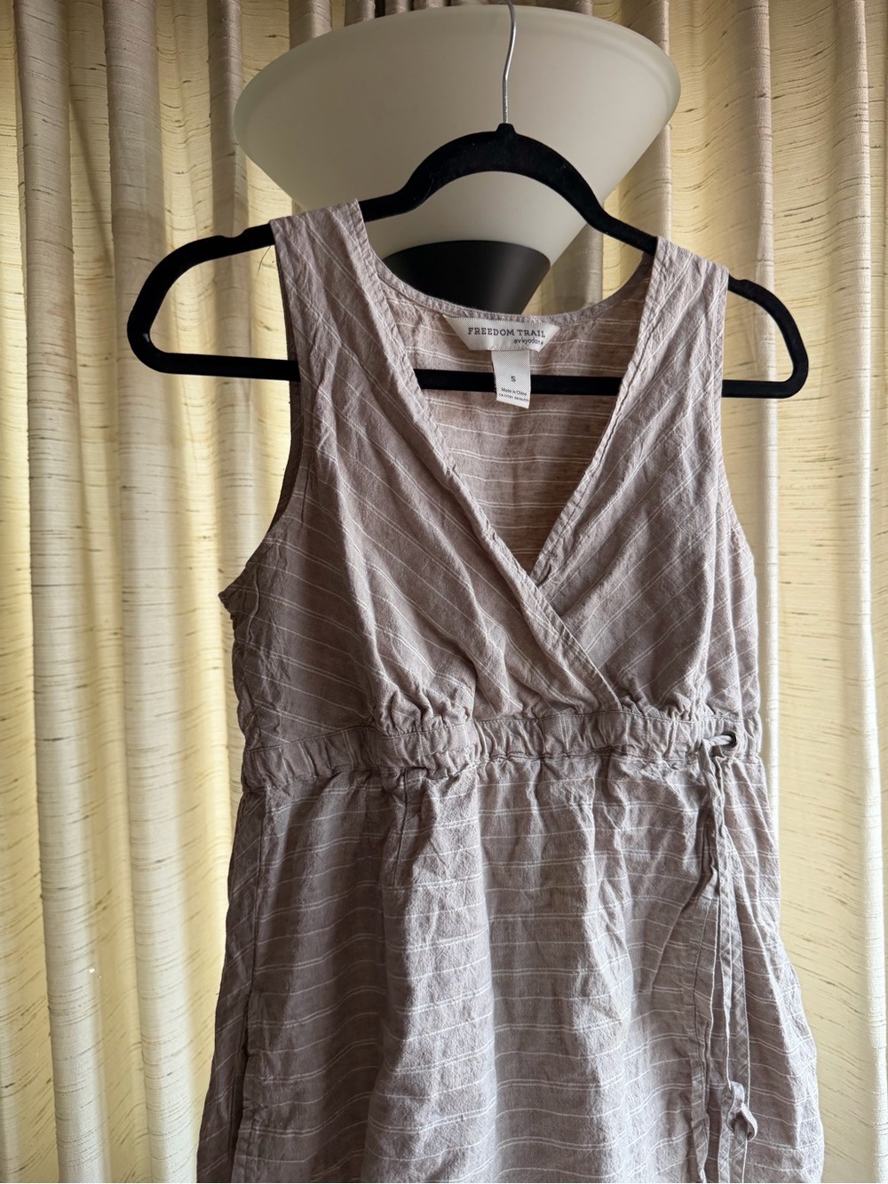 Linen-Blend Wrap Dress — Taupe Stripe - Picture 8 of 9